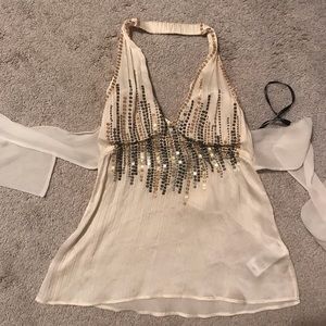 NWT white with gold/silver bebe halter size S